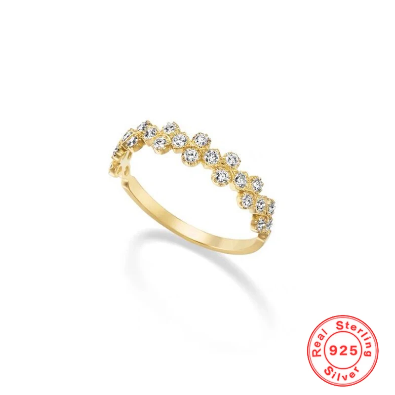 

Japanese and Korean Light Luxury 925 Sterling Silver Plated 14k Gold Ring for Women Set Row Diamond Zircon Fine Retro Ring Gifts