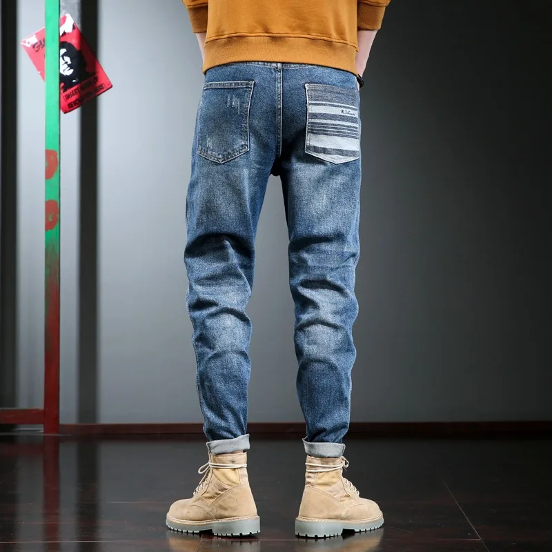 2022 Fashion Jeans Men Casual Pencil Pants Cotton Straight Jean Korean Style Streetwear Blue Denim Trousers