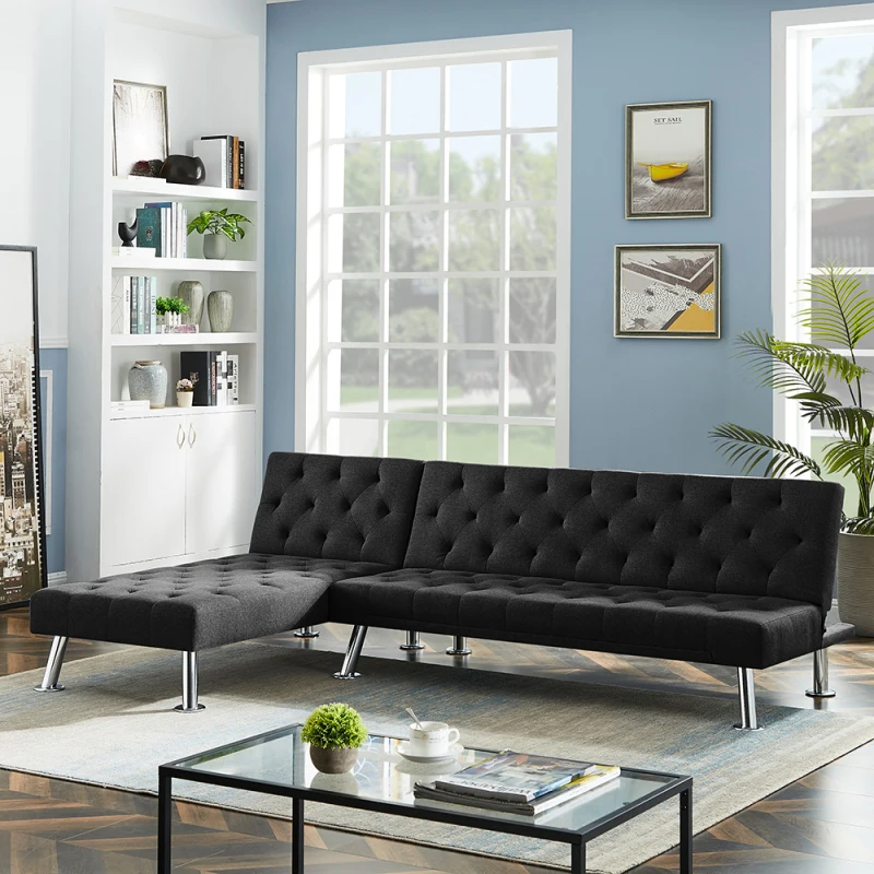 

L Shaped Modular Sofa Bed Upholstered Coner Couch with Modern Fabric Sofa Bed with Metal Legs for Living Room Apartment