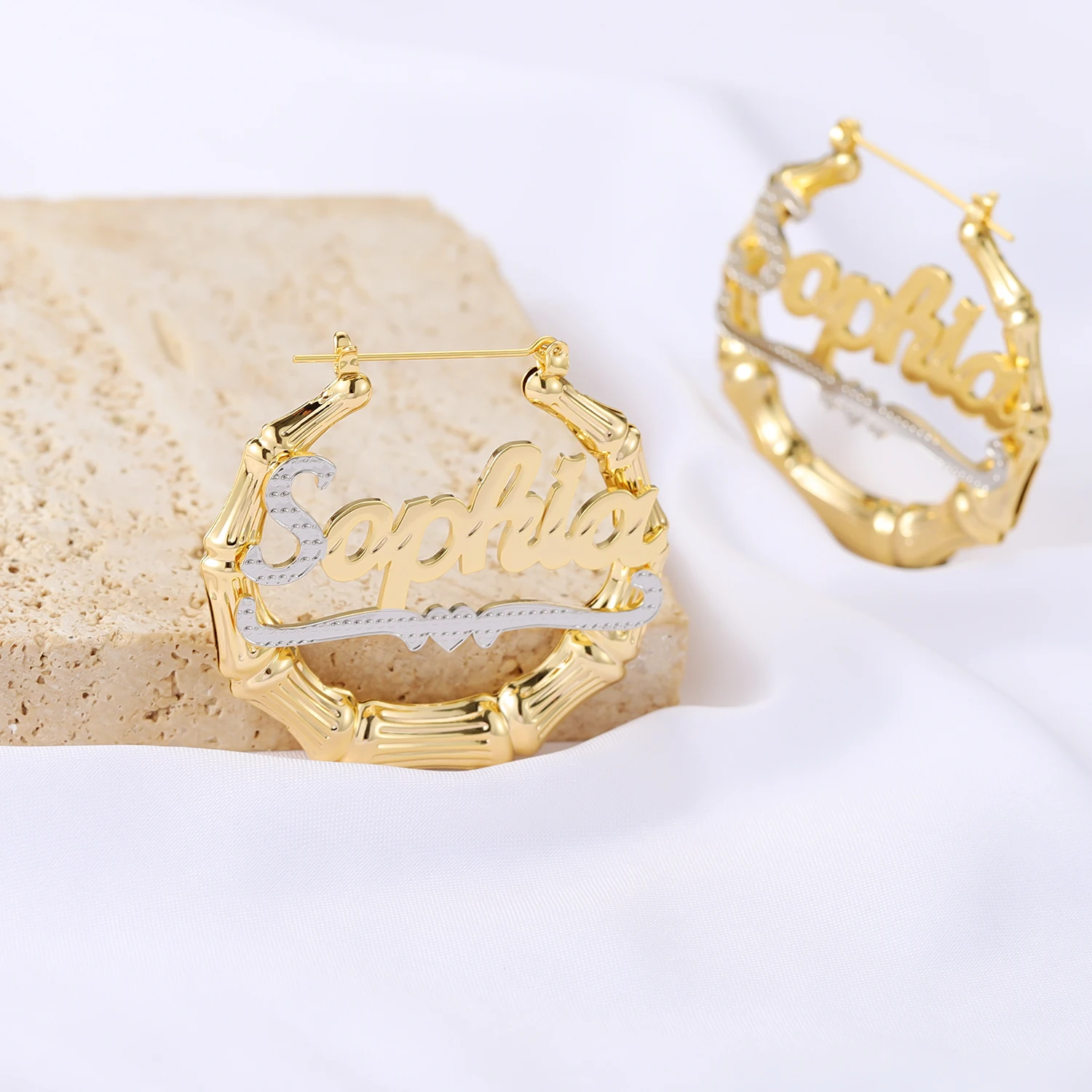 Women Earrings Custom Name Earring 18K Gold Plated Stainless Steel Earrings Bamboo Earrings Hoop Earring 2023 Jewelry For Women