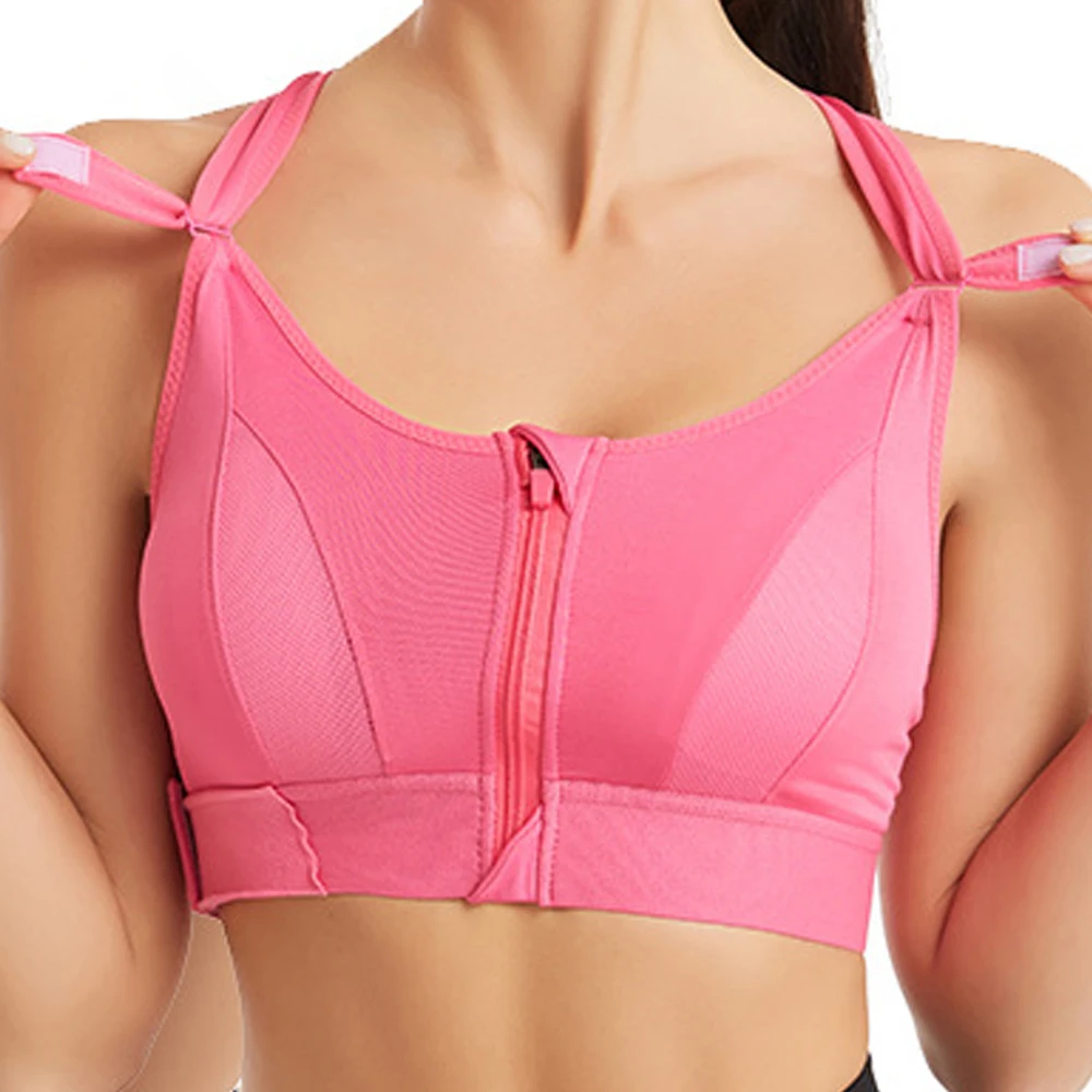 

Women's Sports Bra Gathered Without Steel Ring Adjustable Belt Front Zipper Yoga Running Vest Shockproof Underwear Plus Size