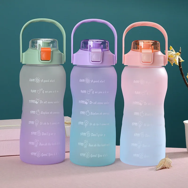 2 L Water Bottle Space Cup Drinking Bottle Sports Water Bottle with Time Marker Portable Reusable Plastic Cups Water Bottles