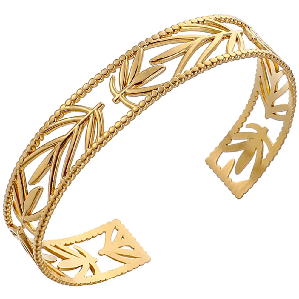 

Banglebracelet Wrist Cuff Hollow Jewelryopening Leaves Accessory Trendy Silver Bracelets Gift Stainless Steel Creative Decor