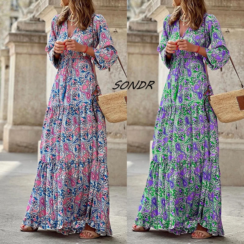 

Женское платье-макси с богемным принтом, сексуальное летнее платье для женщин, 2022