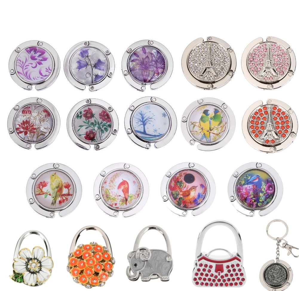 Portable Fashion Purse Handbag Hanger Hook Table Hook Unique Bag Crystal Rhinestone Decoration Parts Accessories