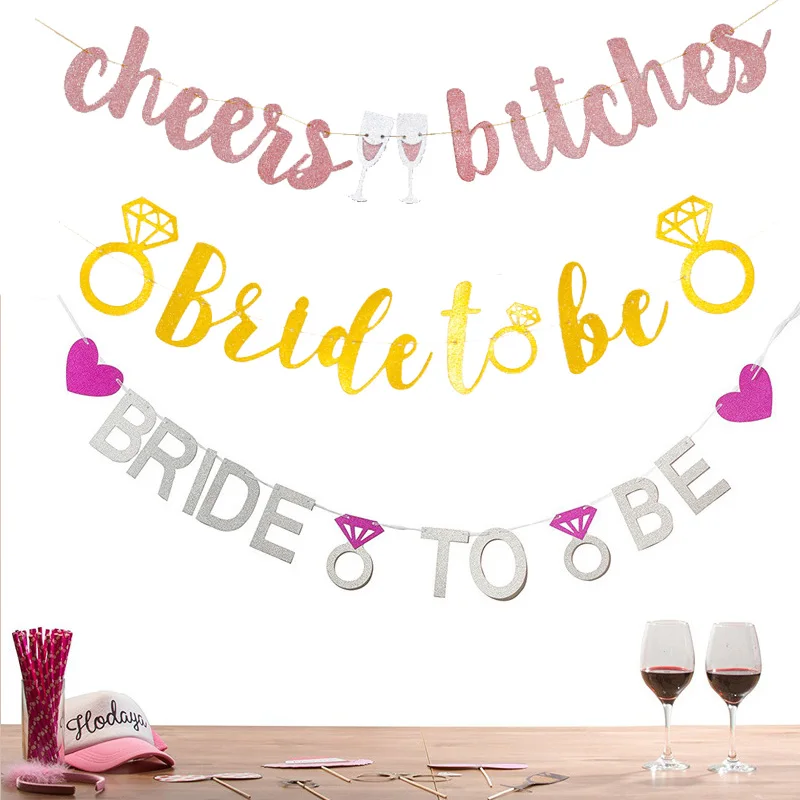 

1pc Bachelorette Party Decor Paper Banner Garland Bride To Be Bridal Show Rose Gold Glitter Banner Bridal Party Wedding Supplies