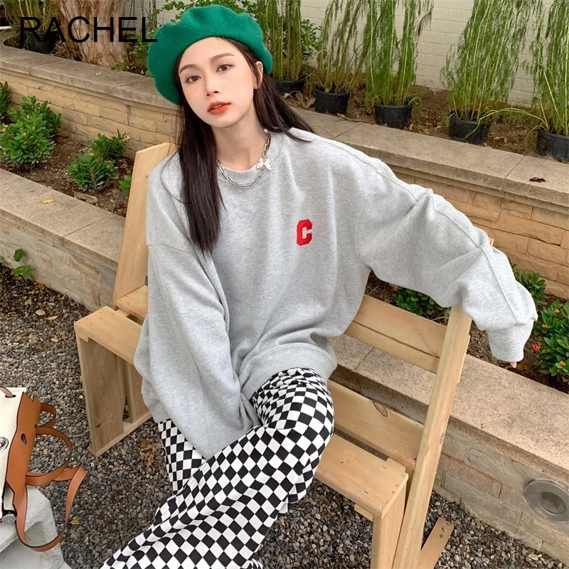 

Женский синий свитер с круглым вырезом, Новинка весна-осень 2021, просторный модный нишевый топ в Корейском стиле с длинным рукавом