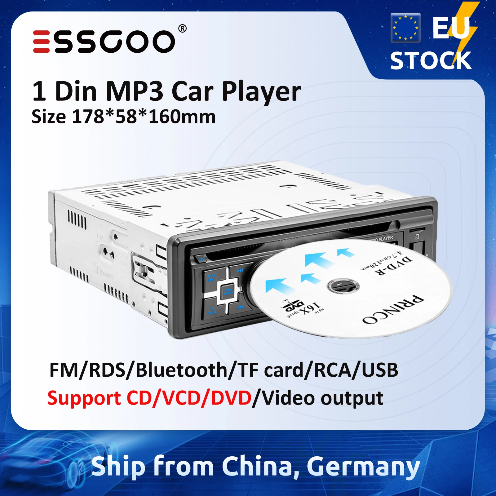 ESSGOO Авторадио 1 din Автомобильный радиоприемник Поддержка CD/VCD/DVD Автомобильная
