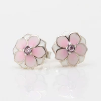 authentic 925 sterling silver sparkling magnolia bloom with crystal stud earrings for women wedding gift pandora jewelry