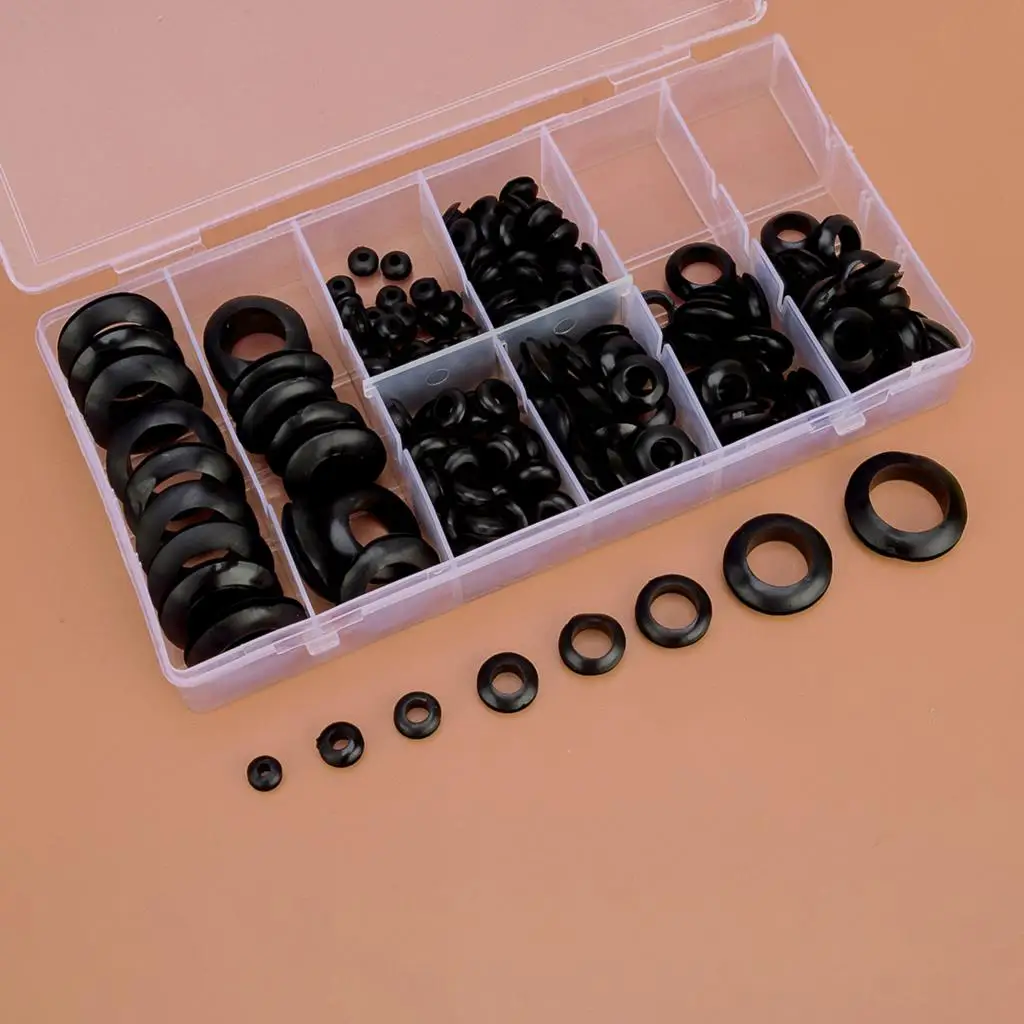 

200Pcs Universal Car Rubber Grommet Assortment Electrical Wire Gasket Kit With Storage Case Black New High Quality