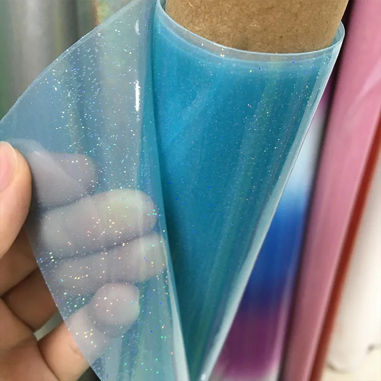 

Shiny Transparent PVC Vinyl Fabric Leather Sheets Shining Heart Decorate Bow Fabric for Crafts DIY Synthetic Leather 30x135cm
