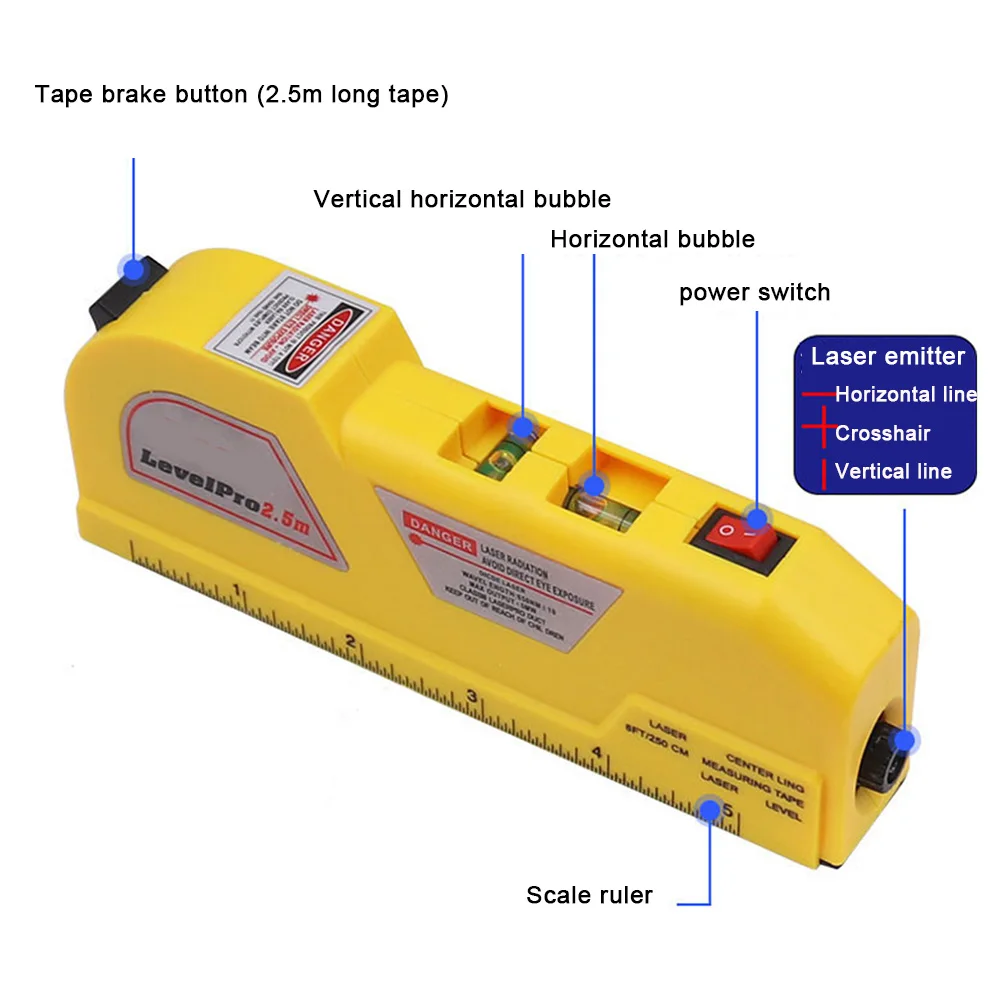 

4 in 1 Infrared Laser Level Tape Multipurpose Cross Line Laser Level Tool Laser Measuring Tape Portable Easy Operation RERI889