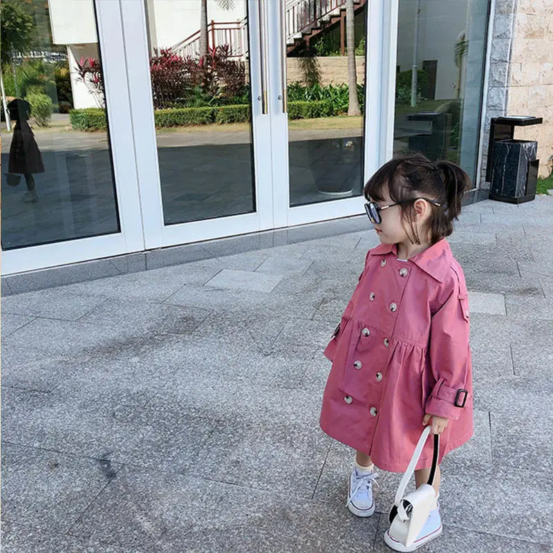 RiniLucia Autumn Winter Girls Trench Coat Teenage Long Sleeve Solid Trench Jacket Double Breasted Windbreaker Kids Cute Coat