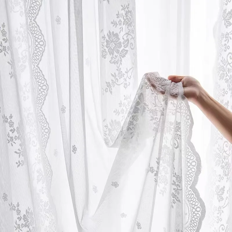 

White Lace Sheer Curtains for Living Room Romantic Transparent Tulle Curtain Home Decor Custom Size