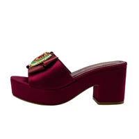 burgundy womens pumps dressy middle heels plus size 41 42 2023 new designer sandals rhinestone fashion lady platform mules shoe