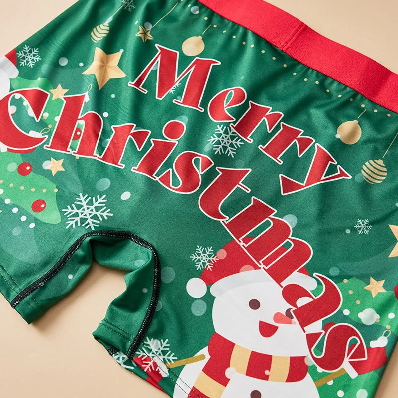 Christmas Print Underwear Breathable Mens Skin-friendly Fashionable Casual Sports Boxers Four Corner Shorts Gifts