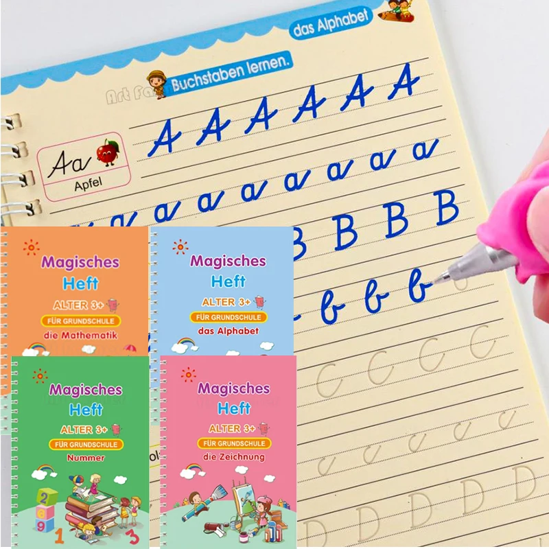 Set German Magic Books for Children Alphabet Reusable Handwritten Magic Notebook Writing for Calligraphy Set Montessori Copybook