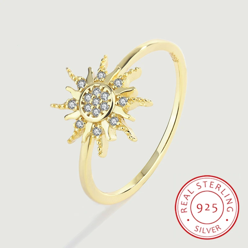 

New Classic Sunflower Flower Diamond 18K Gold Women's Ring S925 Original Authentic Sterling Silver Valentine's Day Jewelry Gift