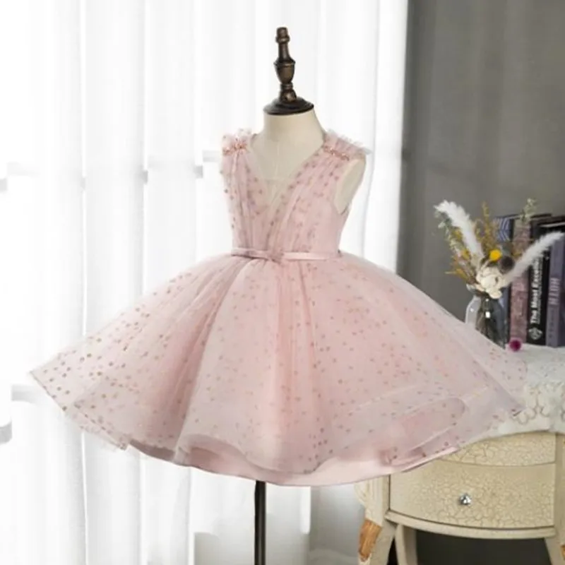 

Chic And Elegant Dress 2023 Girl Pageant Dresses Kids V-neck Sleeveless Princess Sequined Gala Girls Children Boutique Partywear