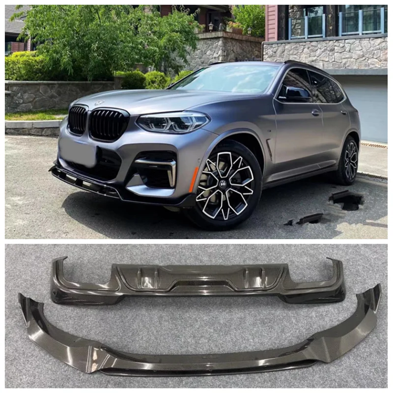 

Real Carbon Fiber Bumper Front Lip Splitter + Rear Diffuser Splitter Protector Cover For BMW X3 G01 G08 2017 2018 2019 2020