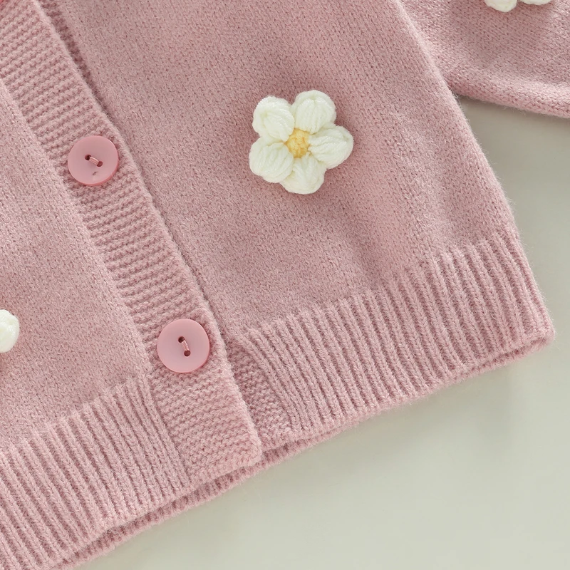 Осенний вязаный свитер для маленьких девочек детские кардиганы с цветами