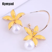 kymyad korean trendy fashion stud earrings for women asymmetric earring enamel flower contrast color earings fashion jewelry