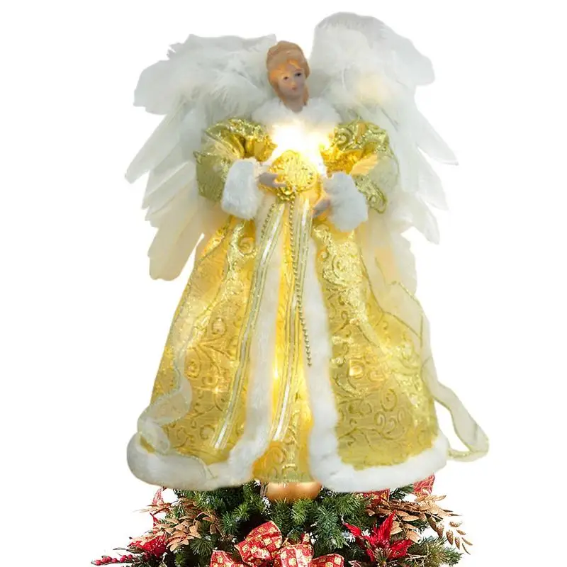 

Ангел, Рождественская елка, Топпер, подсвеченный Золотой Рождественский ангел, украшения, белый ангел, дерево, лучшие поставки для сада, дом...
