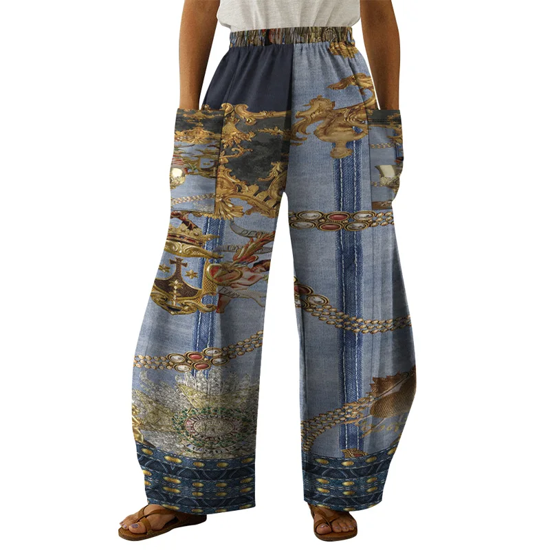 

Floral Leopard Stripe Retro Pattern Print Ladies Thin Yoga Pants Summer Women Loose Casual Trousers Female High Waist Sweatpants