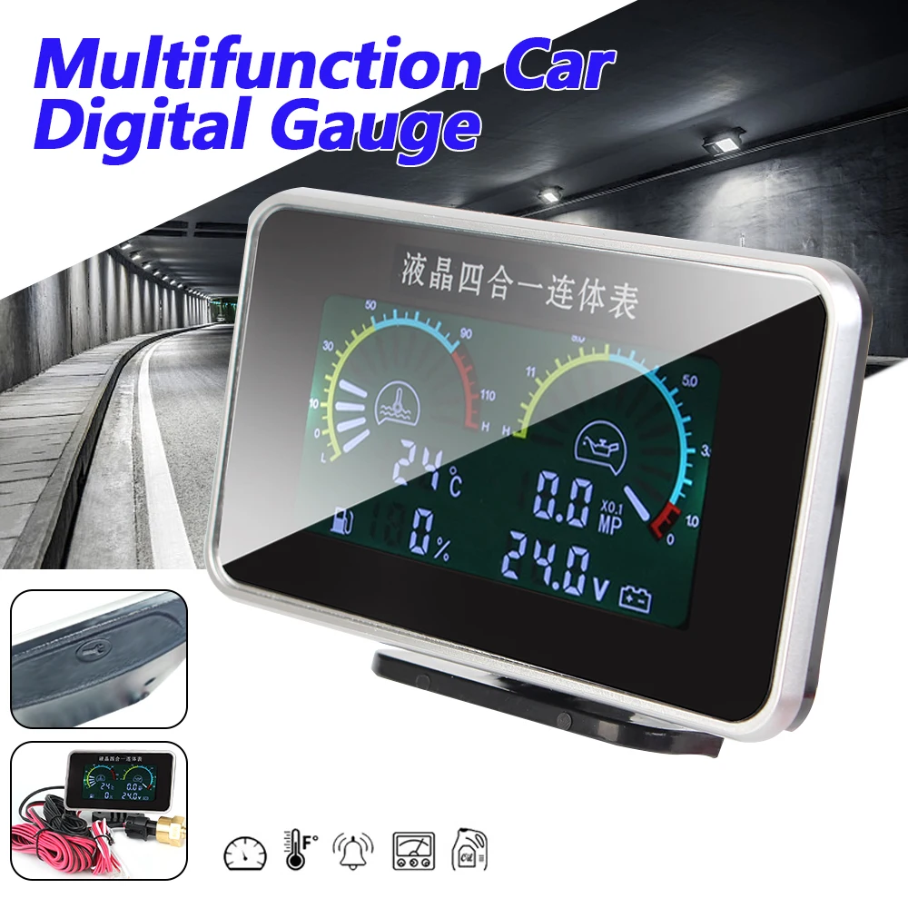 

9-36V LCD Digital Gauge Oil Pressure Voltmeter Water Temp With Sensor Instrument Cluster Head Up Display HUD Car Accessories