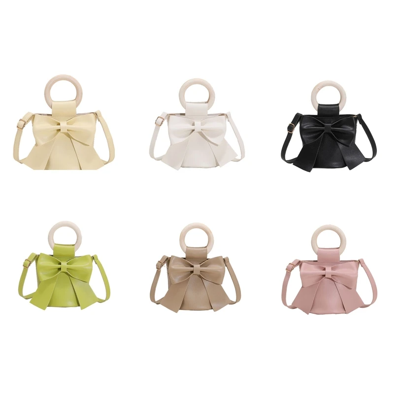 

Women's Bucket Crossbody Bag Sweet Bow Tie Shoulder Bags Mini PU Leather Handbag