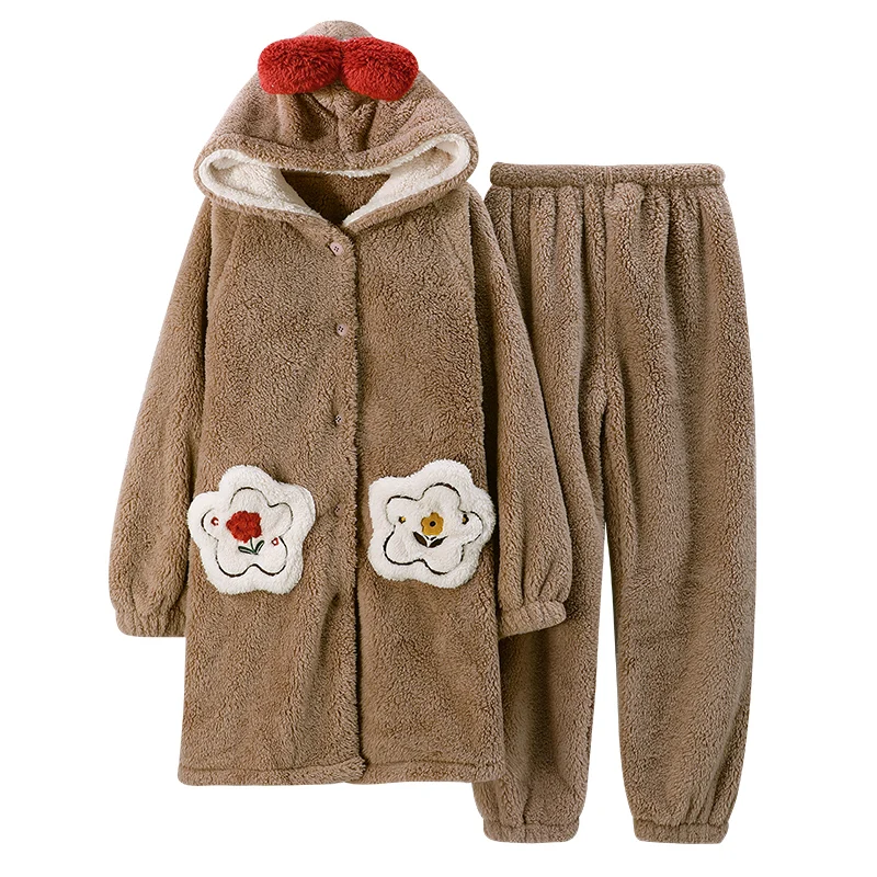 Высококачественный халат + брюки зимние плотные теплые женские фланелевые