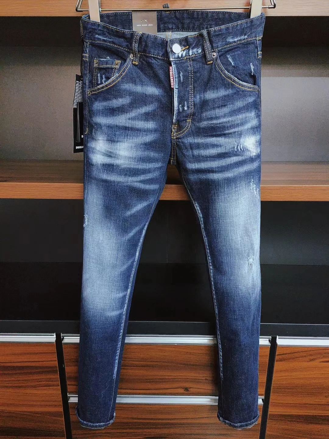 

2022 итальянский модный бренд DSQ2 мужские потертые, изношенные, рваные, лакированные мотоциклетные джинсы * 9811