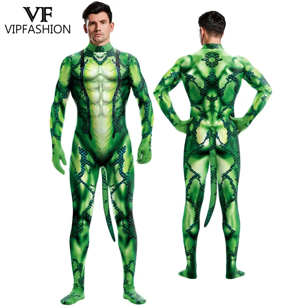 

VIP FASHION Adult Cosplay Animal Print Clothes Overall Jumpsuit with Tail Costume Halloween Fancy Party Festival Dress Bodysuits