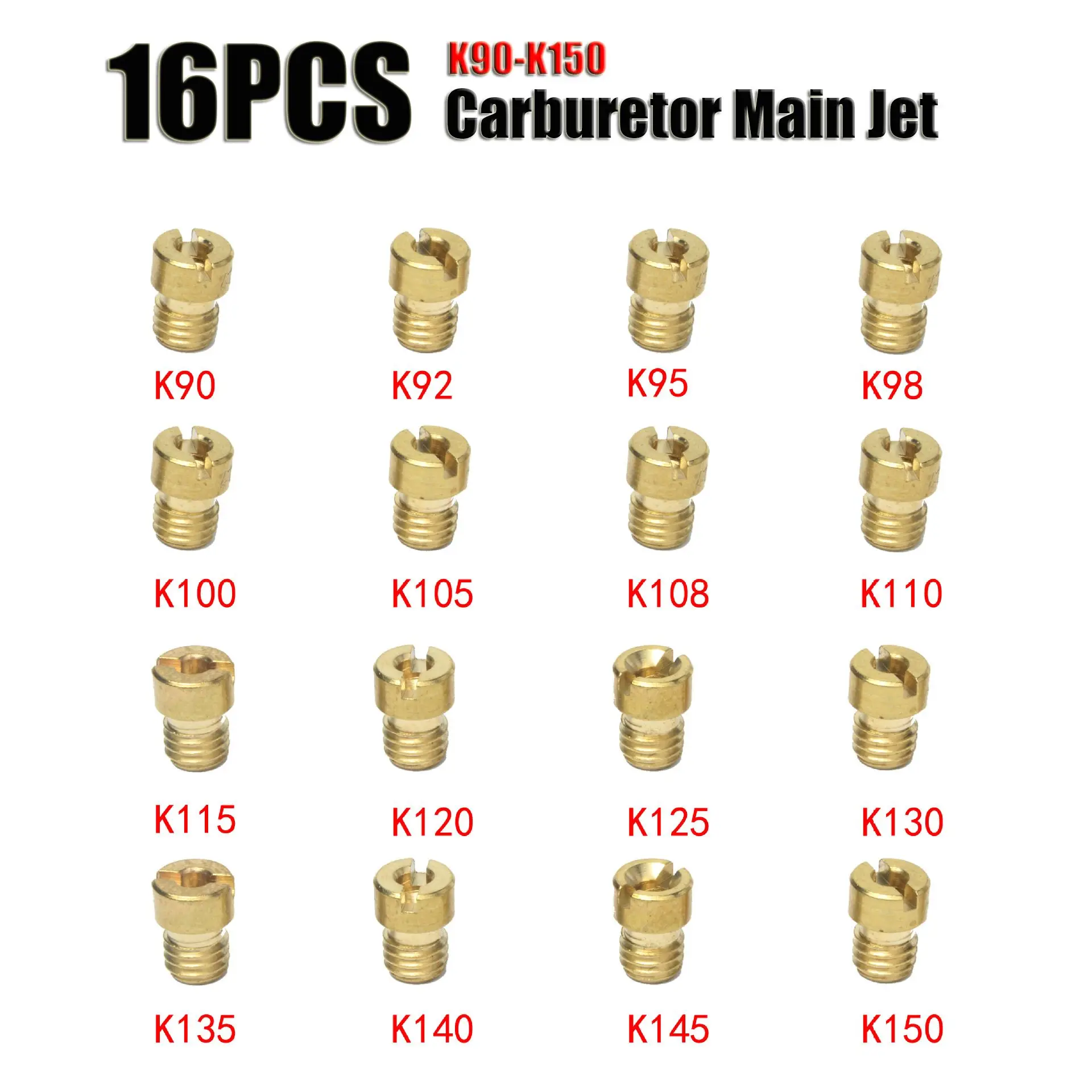 

16 PCS Carburetor Main Jet kit Motorcycle Slow Pilot Jets Modified Parts for PWK OKO CVK 90 92 95 98 100 105150