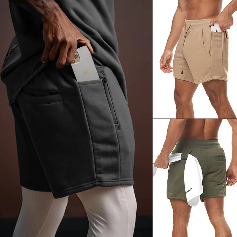 

Pantalones cortos deportivos para hombre, shorts de algodón puro con cremallera para correr al aire libre, fitness, holgados, tr