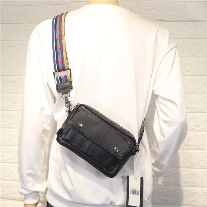 

Japan and South Korea men's ribbon single shoulder bag casual flip trend slung soft PU bag mobile phone flat bag