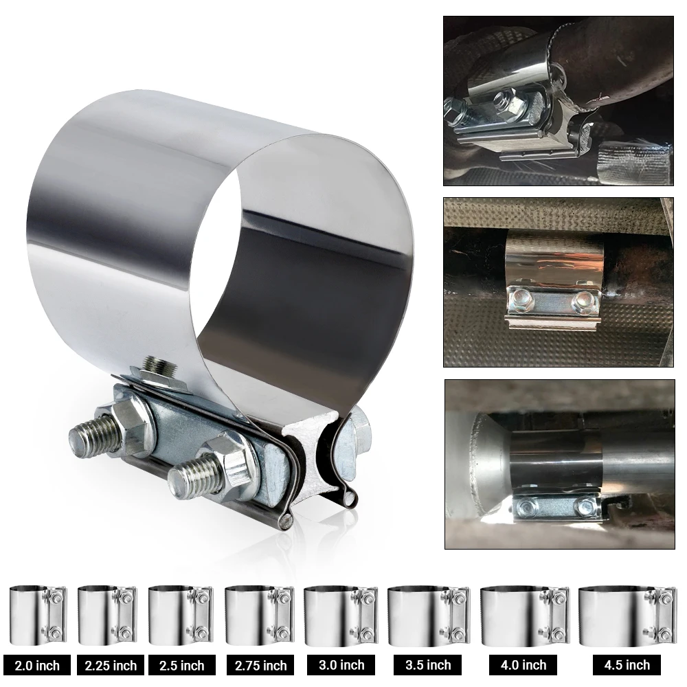 

2" 2.25" 2.5" 3.0" 4.0" 304 Stainless Steel Exhaust Sleeve Butt Joint Clamp Exhaust OD Pipe Sleeve Coupler Step Clamps