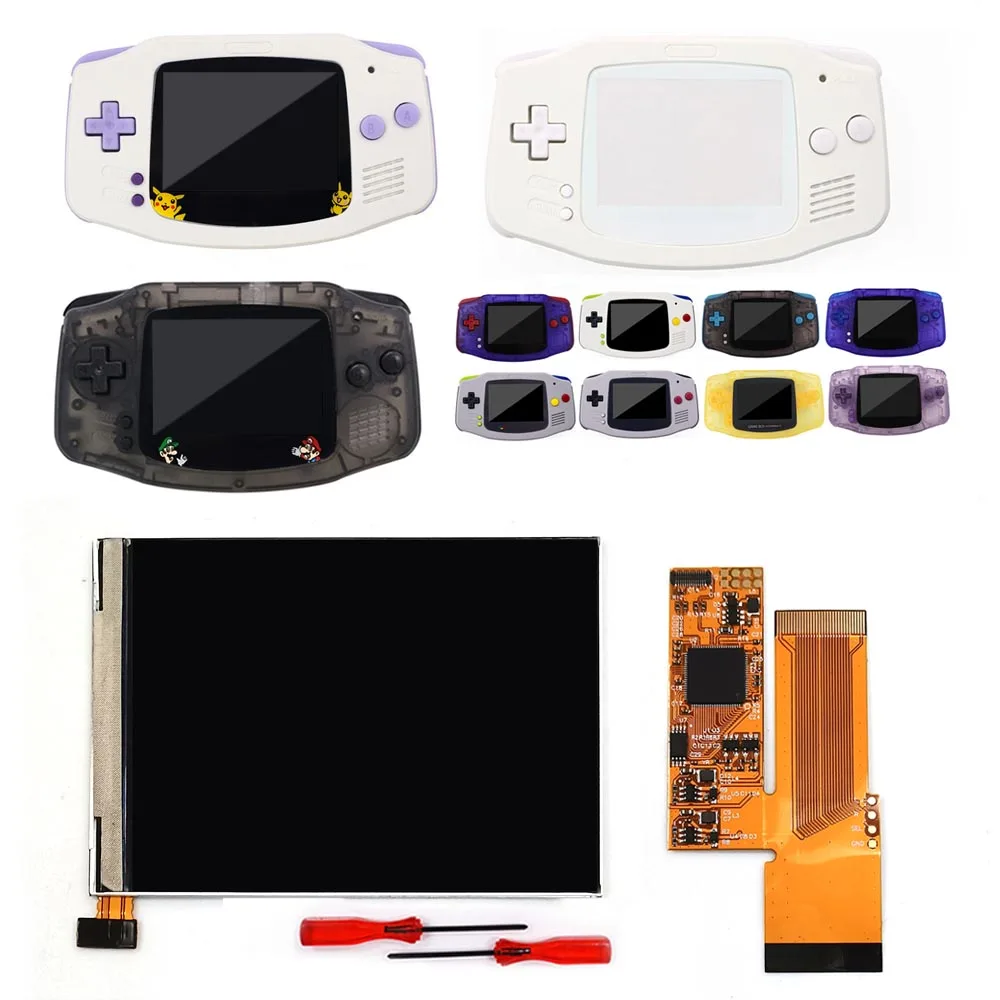 

IPS V2 комплекты ЖК-экранов для GBA, 10 уровней яркости, экран с подсветкой, цветной предварительно вырезанный корпус для игровой консоли Gameboy Advance Console