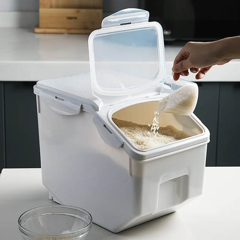 

10/15kg Rice Tank Kitchen Grain Storage Box Sealed Moisture-proof Plastic Large Pet Food Storage Container Mildew Grain Bucket