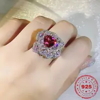 HOYON 925 sterling silver color ring high carbon pink diamond ring color women's ice flower cut open and closed ring for wedding