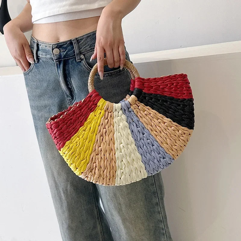 

Women's bag fashion 2023 summer color woven bag Xiaohongshu the same large-capacity handheld vegetable basket cross-border