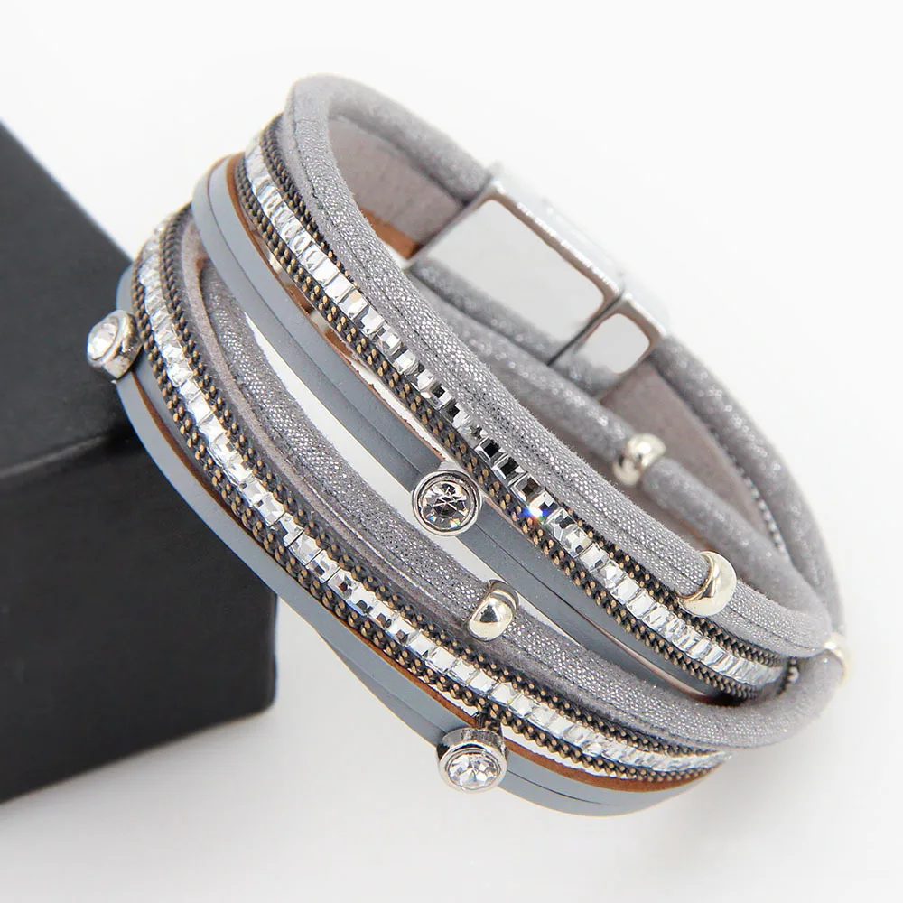 

Wholesale Gift Hot Stone Leather Bracelet Bangle Women's Jewelry Simple Ornament Handmade Braided Hand Strap