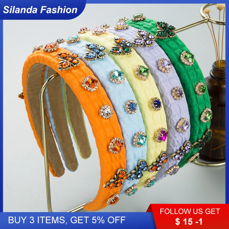 

Silanda Fashion Ins Women's Hair Band Korean Shining Rhinestone Butterfly Inlaid Headband Girl's Trendy Party Gifs Headdress