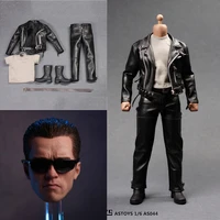 as044 16 scale male arnold black trend locomotive punk leather coat suit accessories model for 12 strong muscle body
