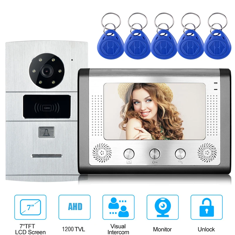 7-inch high-definition in-home visual doorbell home wired intercom system monitoring card swiping metal external one-to-one