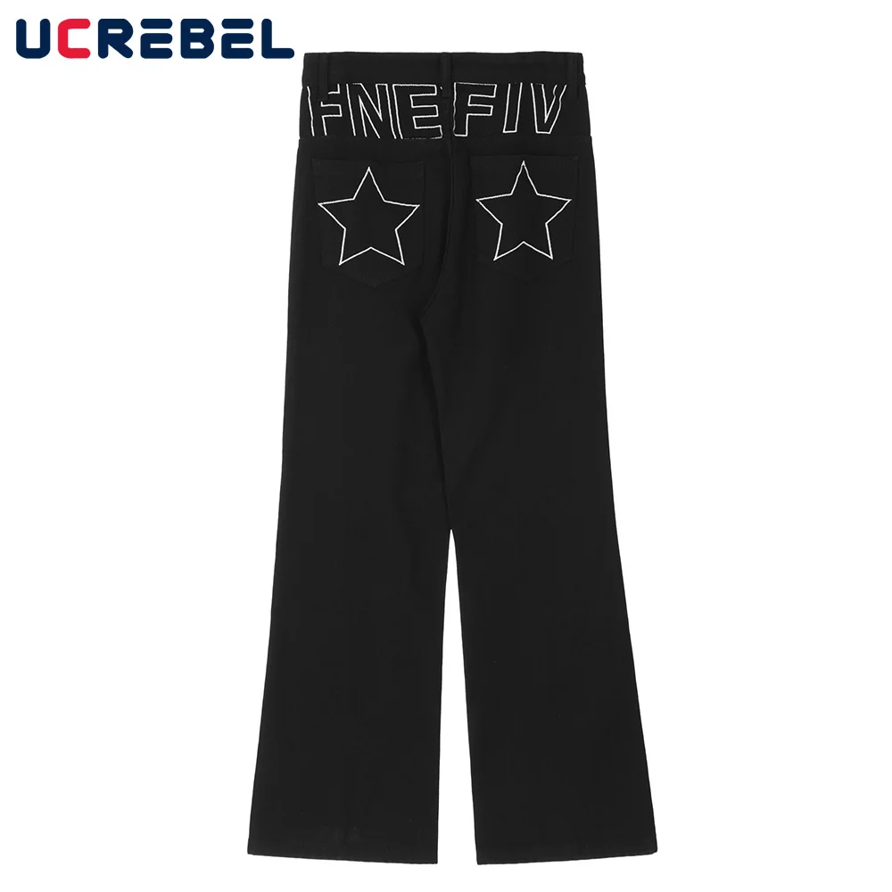 

Five-pointed Star Embroidery Jeans Mens High Street Multi-Pocket Denim Pants Streetwear Loose Straight-leg Pants Men