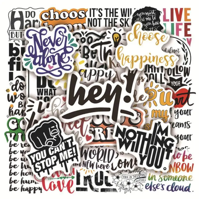 

10/30/50/100 Pcs Cartoon Inspirational Phrase Graffiti Stickers for Bicycle Helmet Laptop Stickers Labels Waterproof Decal Toys