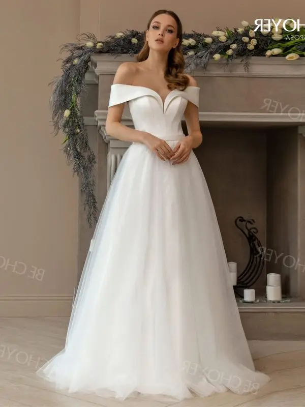

Свадебное платье без рукавов трапециевидного силуэта с открытыми плечами платье принцессы со шлейфом для невесты 2022 BECHOYER LY04 Vestido de Noiva