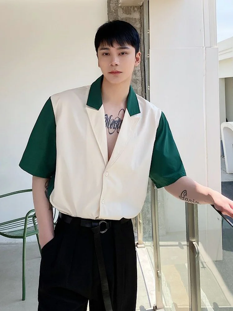 

Men's Shirt Department Summer Contrast Color Lapel Short Fashion Korean Half Sleeve 2023 Teenager Casual 2A3231
