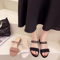 2022 summer women pumps word buckle hollow suede single shoes thick with pointed toe high heels women shoes 35 39